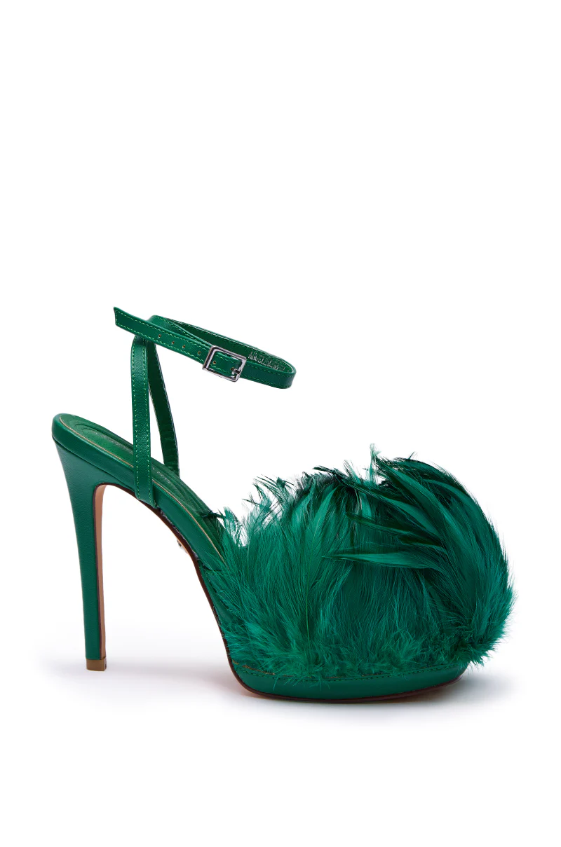 AZALEA WANG ANGELES GREEN FEATHER STILETTO SANDAL - Image 3