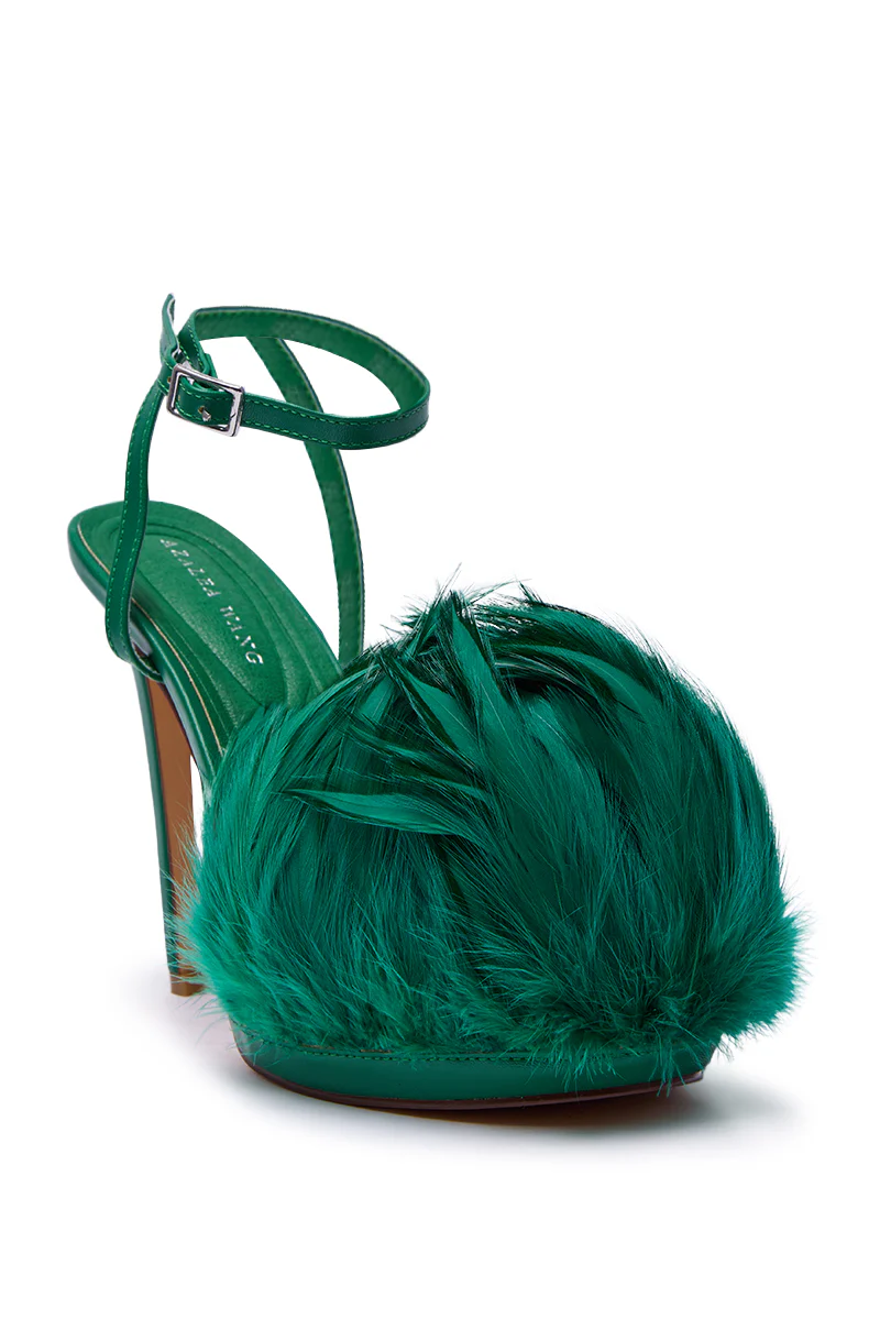 AZALEA WANG ANGELES GREEN FEATHER STILETTO SANDAL - Image 4