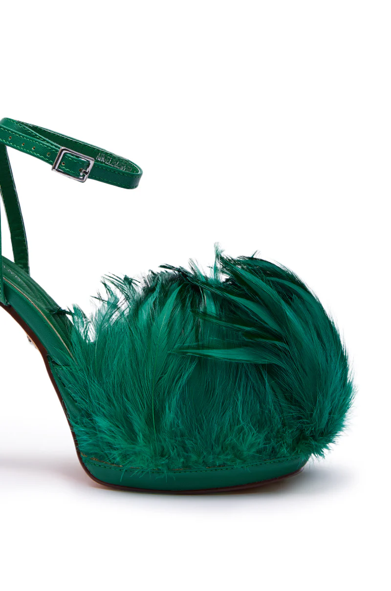 AZALEA WANG ANGELES GREEN FEATHER STILETTO SANDAL - Image 6