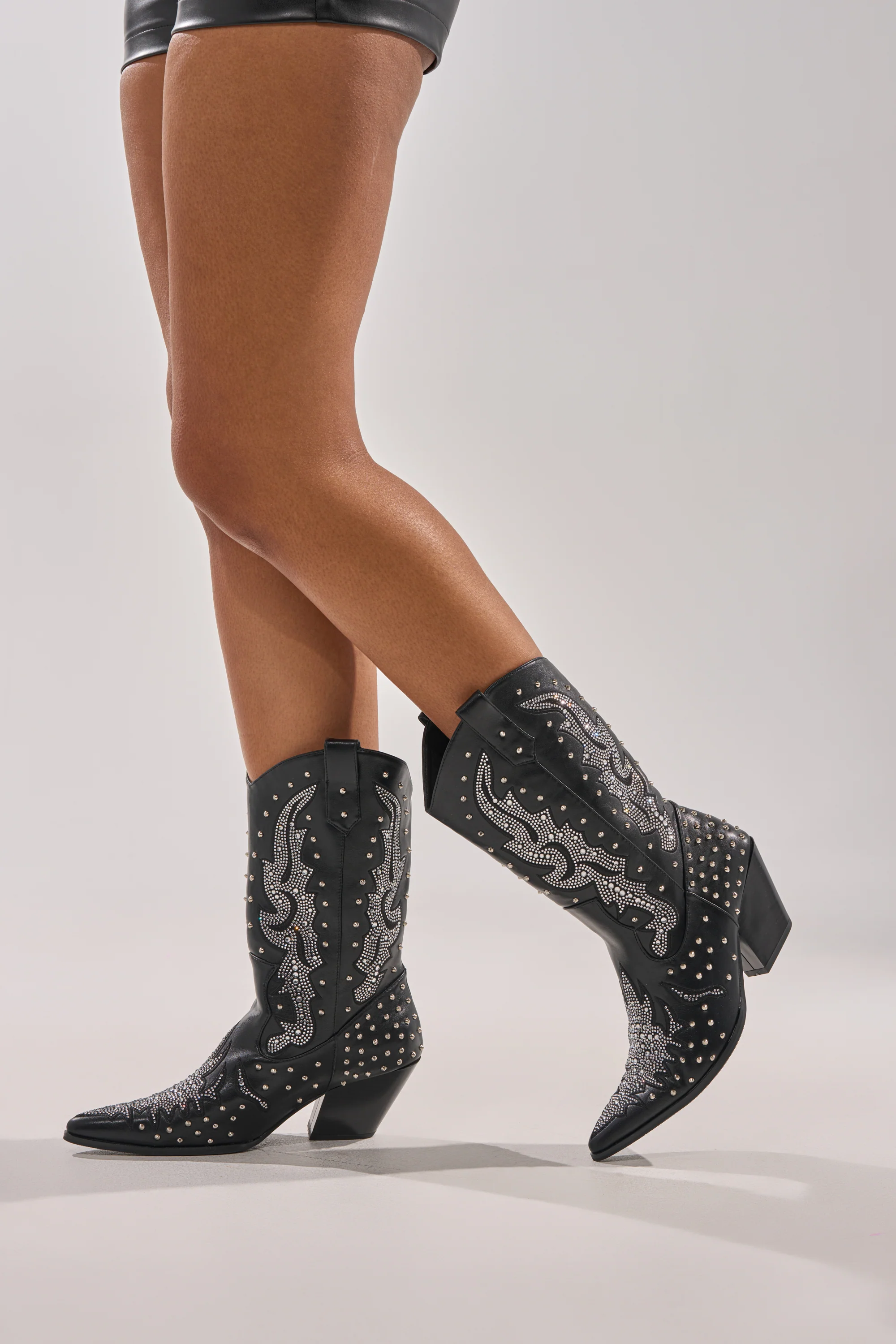 AZALEA WANG ANKUS BLACK WESTERN RHINESTONE BOOT - Image 3