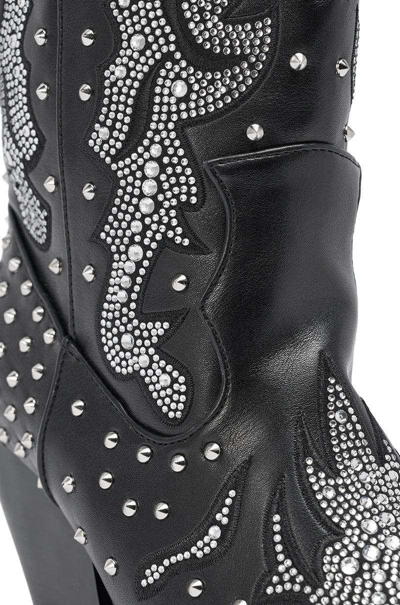 AZALEA WANG ANKUS BLACK WESTERN RHINESTONE BOOT - Image 9