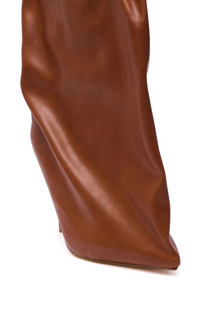 AZALEA WANG ANNEKE TAN RUCHED TOPLINE STILETTO BOOTIE - Image 7