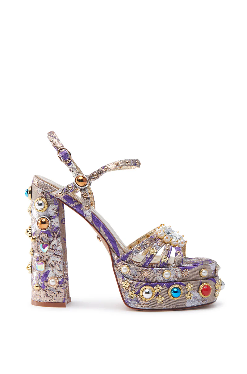 AZALEA WANG ANNIE PURPLE BROCADE CHUNKY SANDAL - Image 4