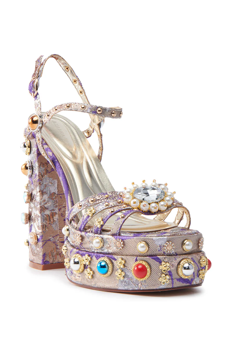 AZALEA WANG ANNIE PURPLE BROCADE CHUNKY SANDAL - Image 5