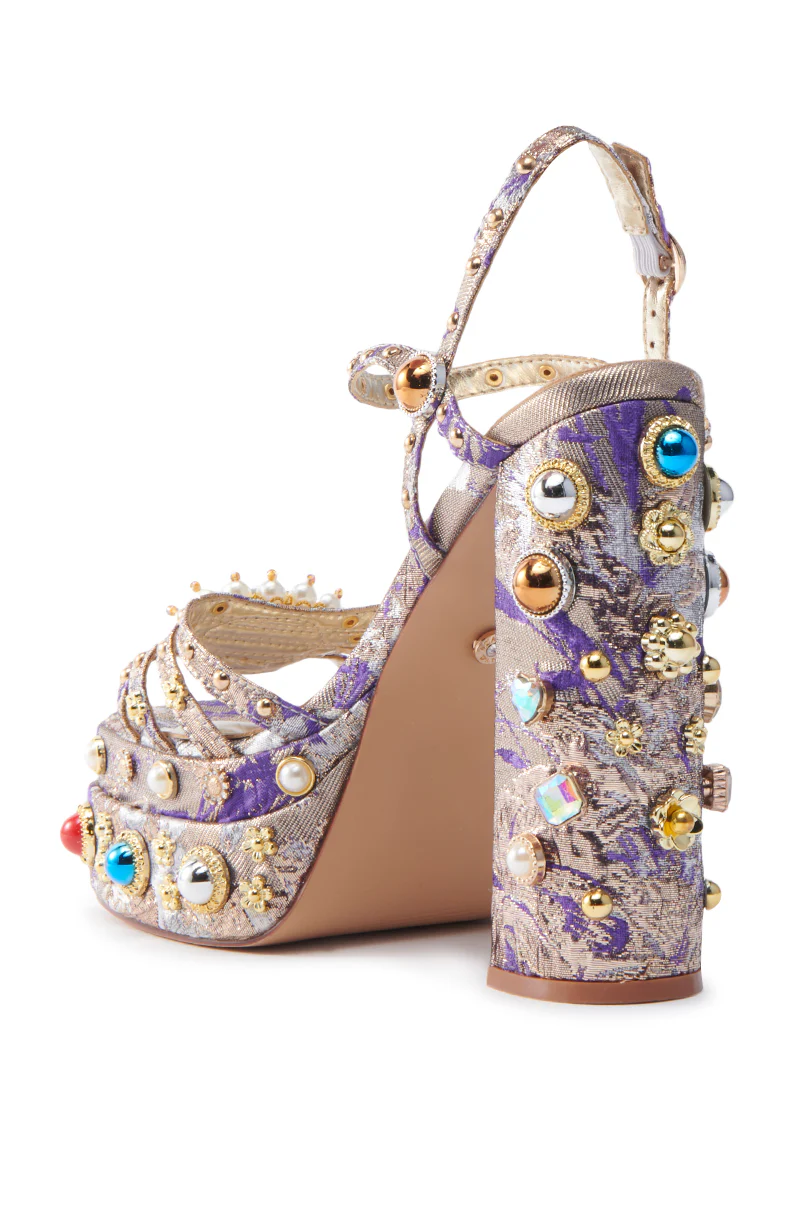 AZALEA WANG ANNIE PURPLE BROCADE CHUNKY SANDAL - Image 6