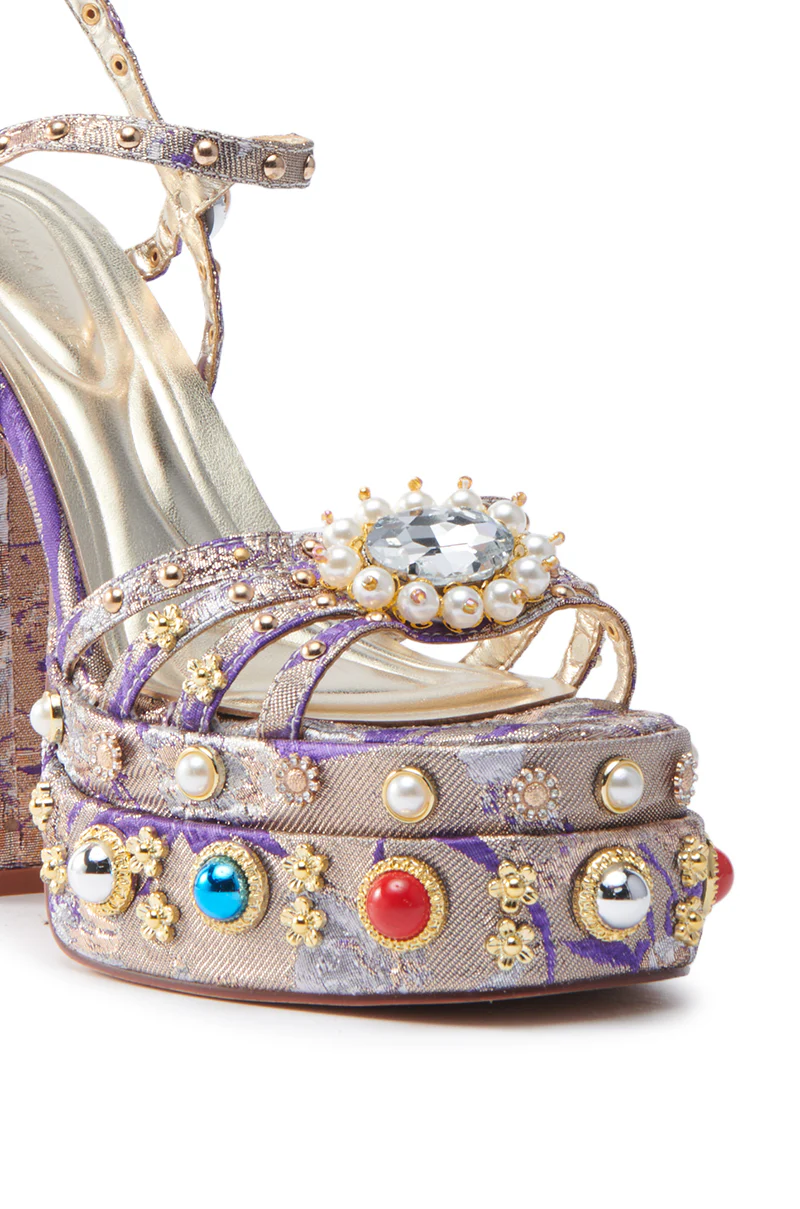 AZALEA WANG ANNIE PURPLE BROCADE CHUNKY SANDAL - Image 7
