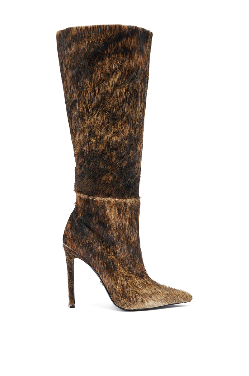 AZALEA WANG ANSEL BROWN COW HAIR STILETTO BOOT - Image 5
