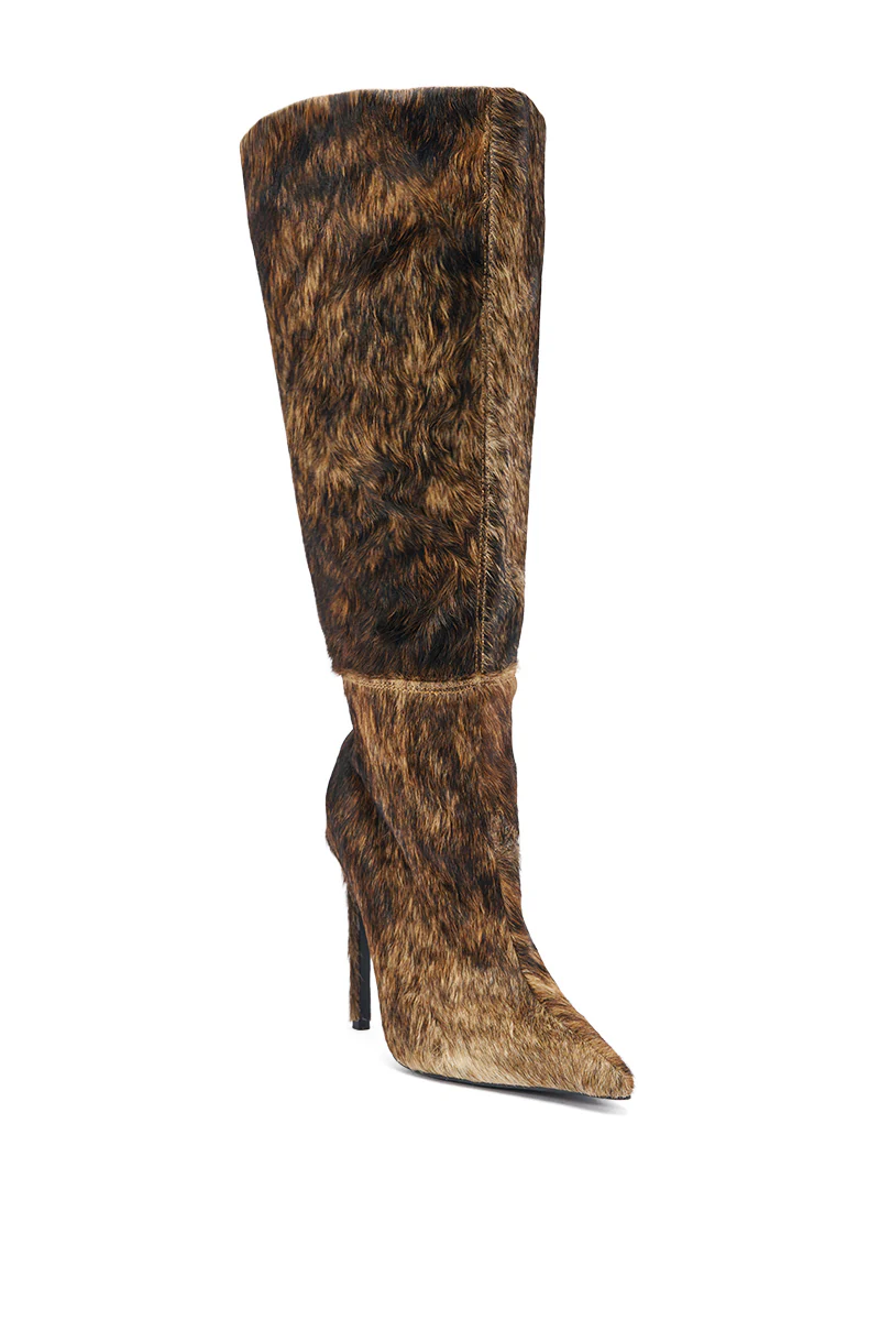AZALEA WANG ANSEL BROWN COW HAIR STILETTO BOOT - Image 6