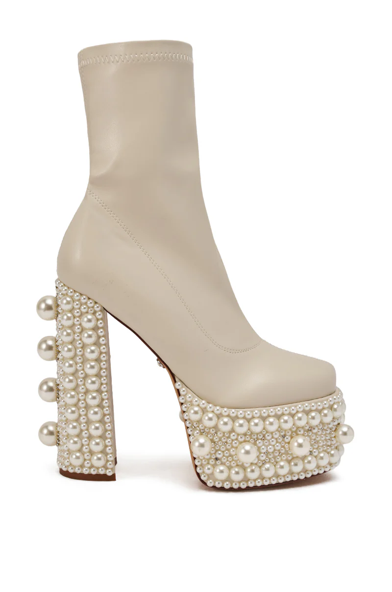 AZALEA WANG ANTARIS BEIGE PEARL DETAIL PLATFORM BOOTIE - Image 6