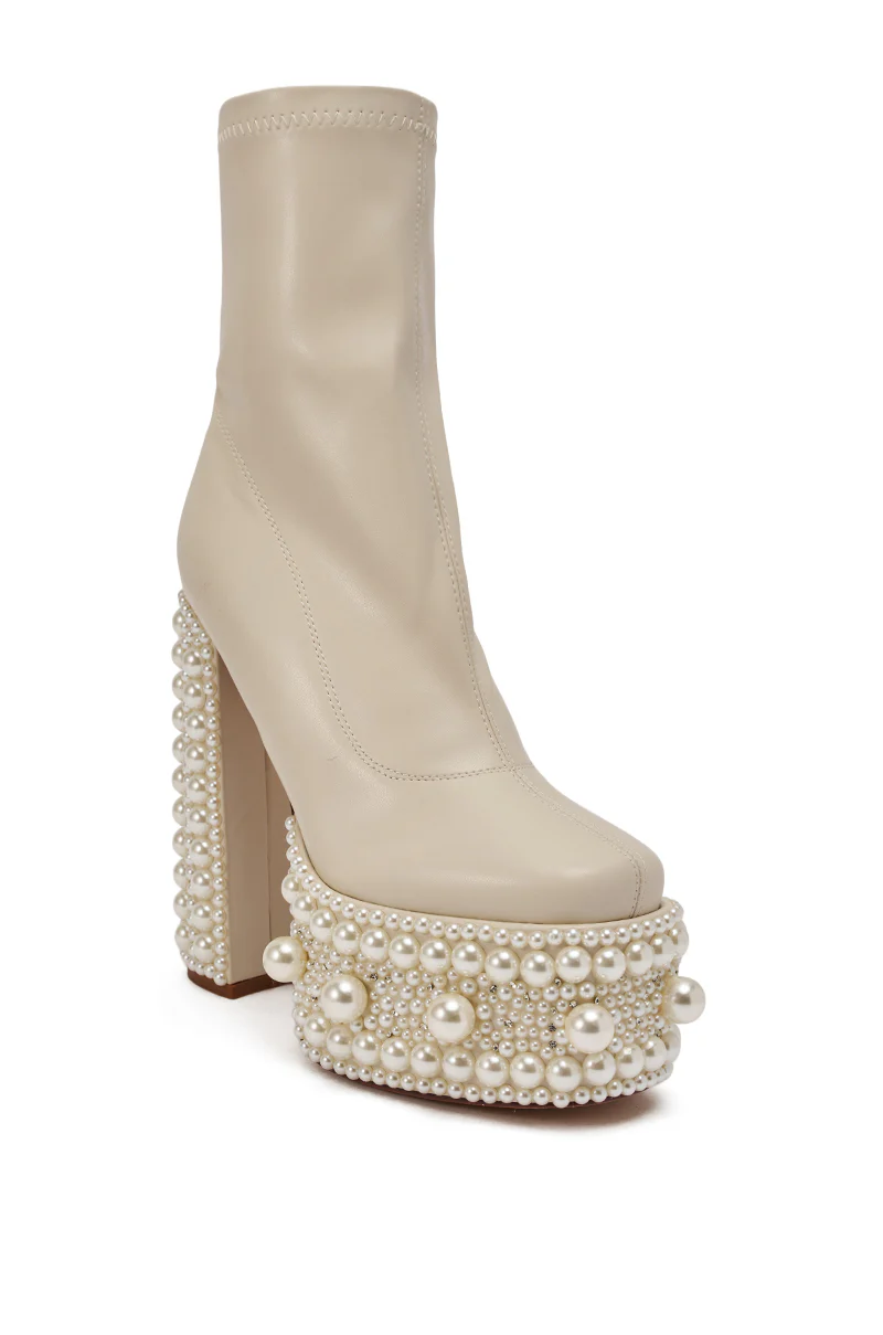 AZALEA WANG ANTARIS BEIGE PEARL DETAIL PLATFORM BOOTIE - Image 7