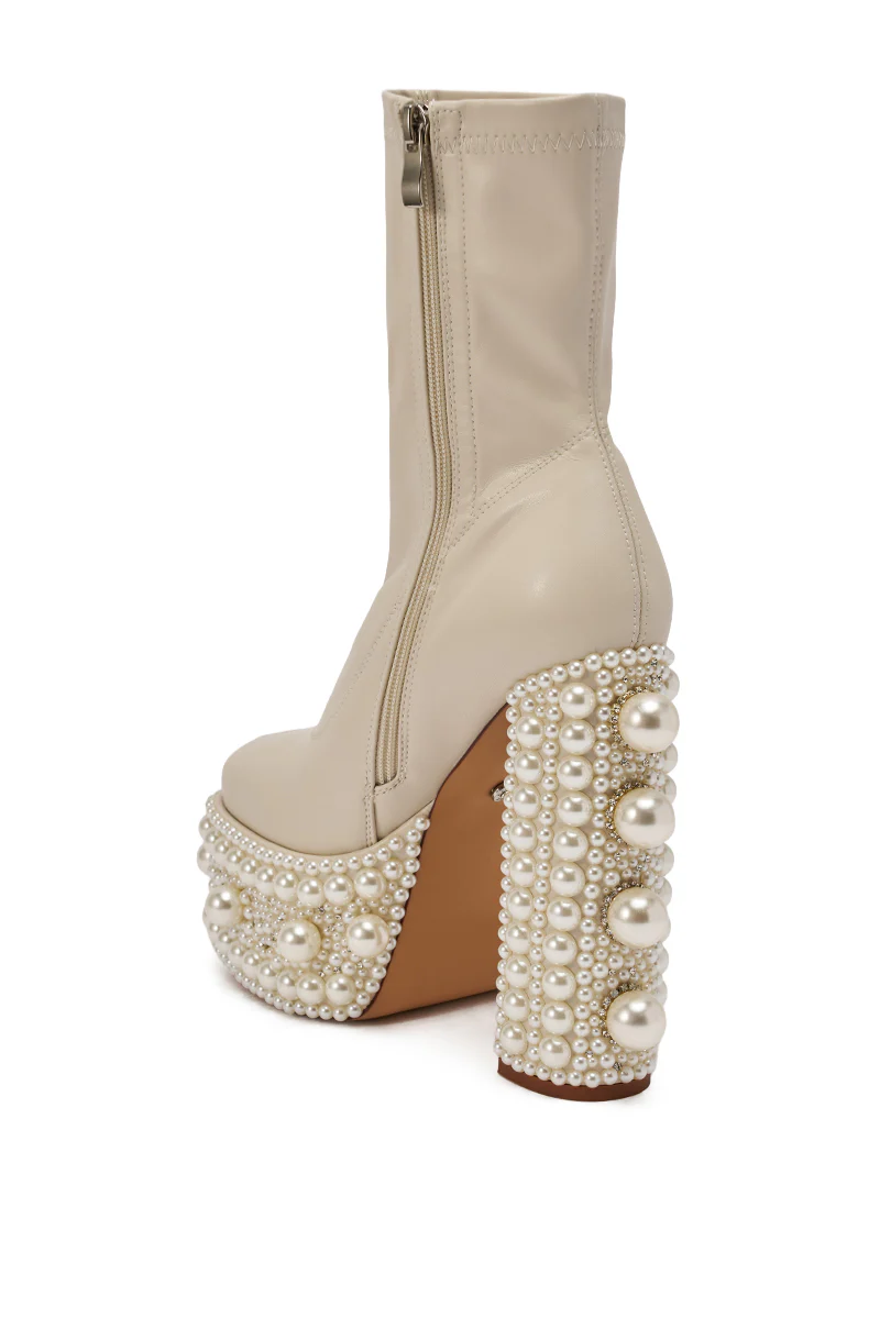 AZALEA WANG ANTARIS BEIGE PEARL DETAIL PLATFORM BOOTIE - Image 8