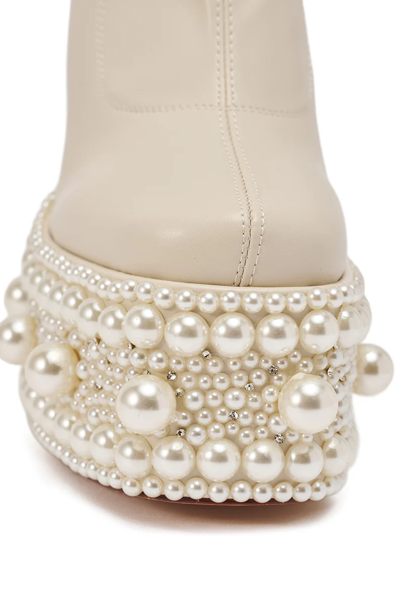 AZALEA WANG ANTARIS BEIGE PEARL DETAIL PLATFORM BOOTIE - Image 9