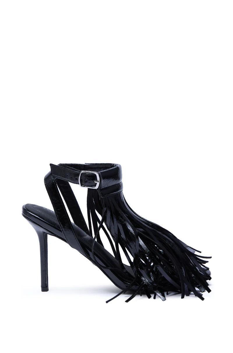AZALEA WANG ANTIQUE BLACK FRINGE UPPER STILETTO SANDAL - Image 4
