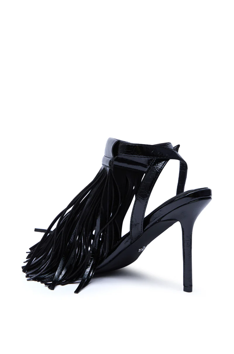AZALEA WANG ANTIQUE BLACK FRINGE UPPER STILETTO SANDAL - Image 6