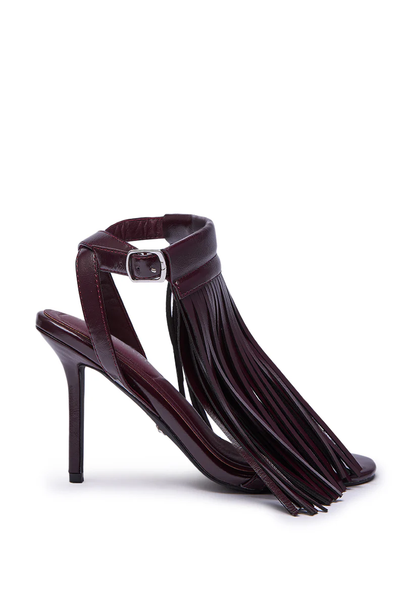 AZALEA WANG ANTIQUE BURGUNDY FRINGE UPPER STILETTO SANDAL - Image 6