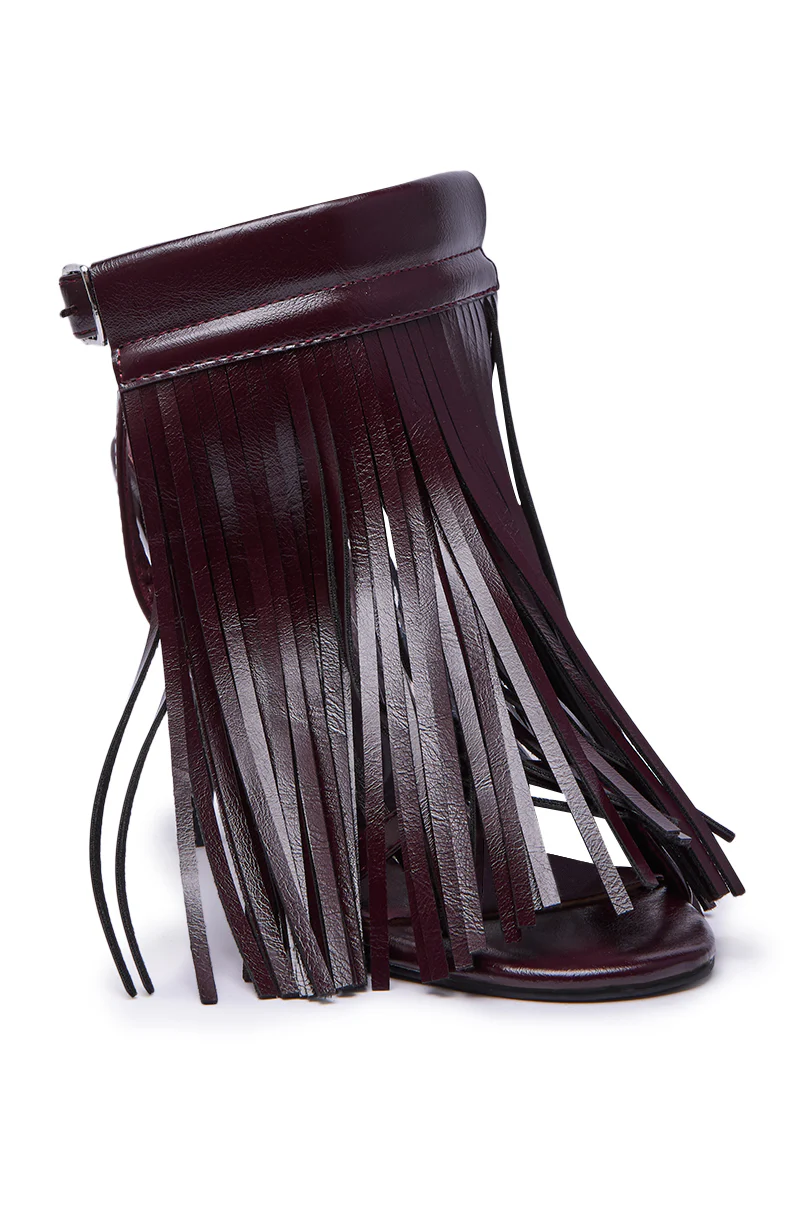 AZALEA WANG ANTIQUE BURGUNDY FRINGE UPPER STILETTO SANDAL - Image 7