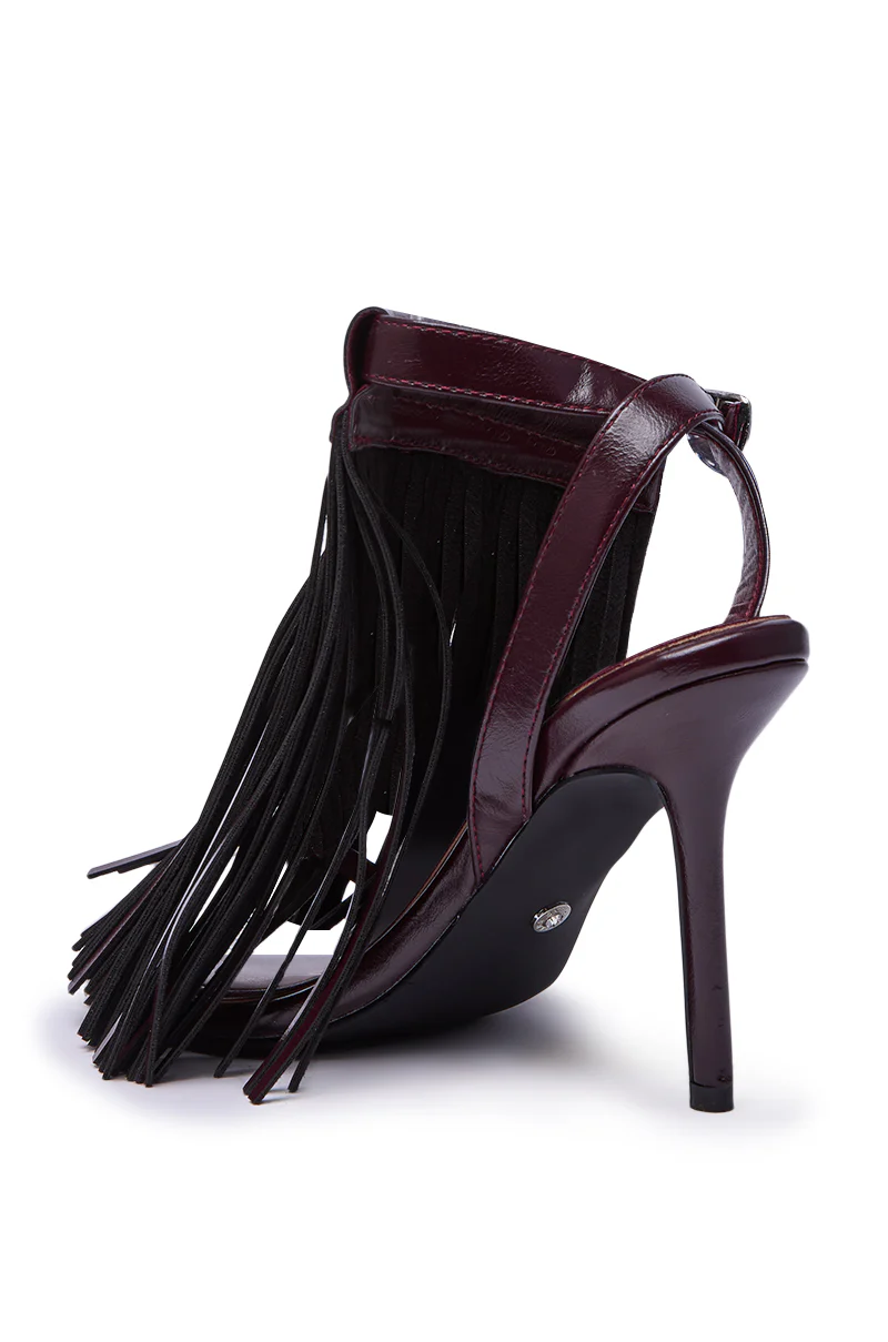 AZALEA WANG ANTIQUE BURGUNDY FRINGE UPPER STILETTO SANDAL - Image 8