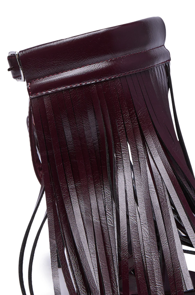 AZALEA WANG ANTIQUE BURGUNDY FRINGE UPPER STILETTO SANDAL - Image 9