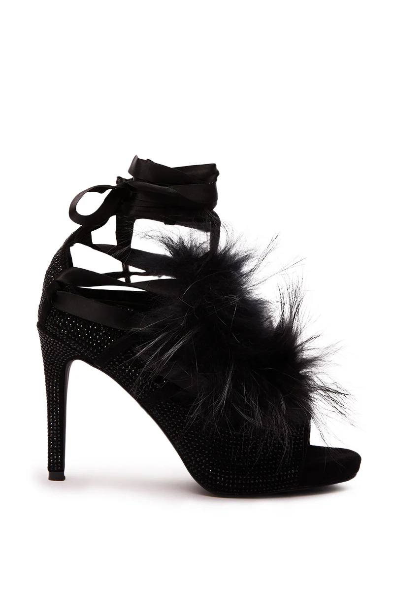 AZALEA WANG ANTIRI BLACK SPARKLE AND FUR SANDAL - Image 5