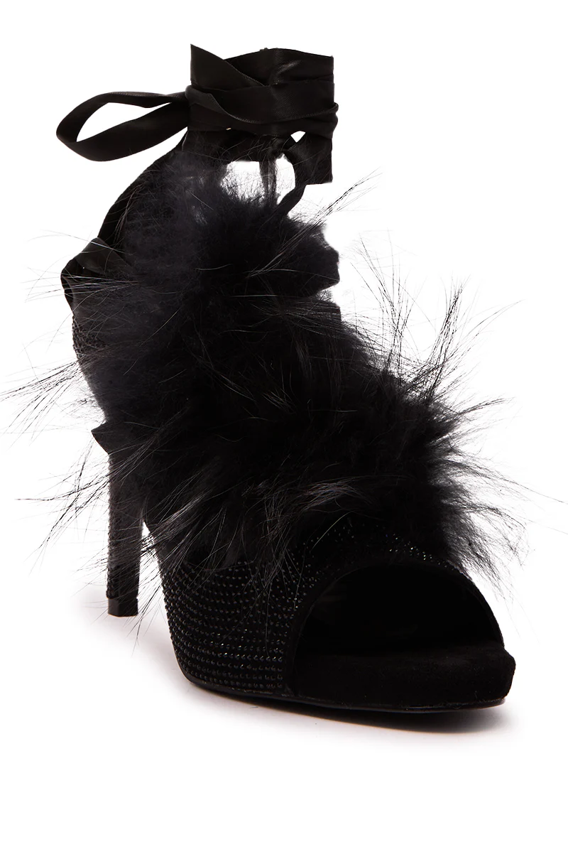 AZALEA WANG ANTIRI BLACK SPARKLE AND FUR SANDAL - Image 6