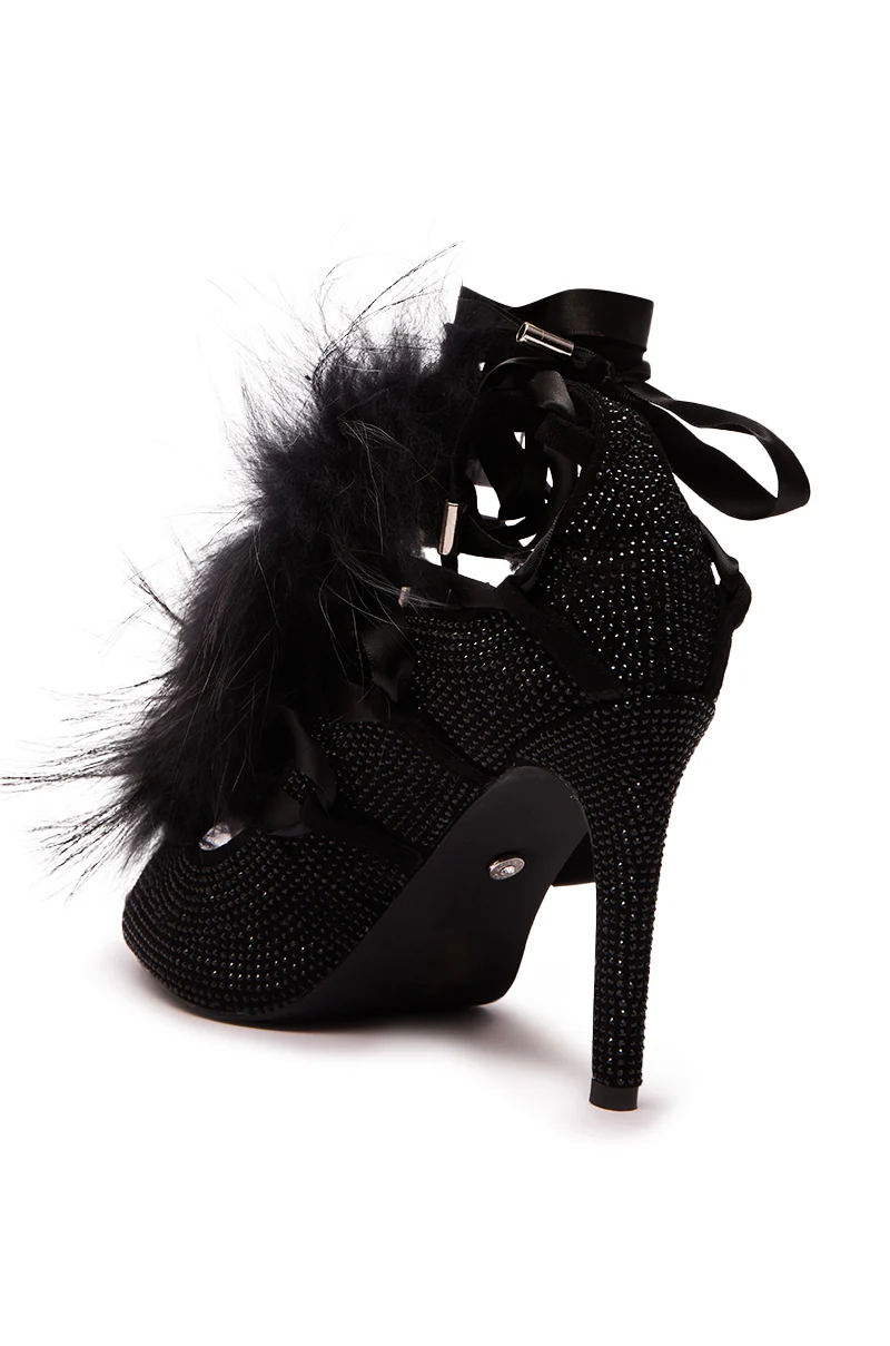 AZALEA WANG ANTIRI BLACK SPARKLE AND FUR SANDAL - Image 7