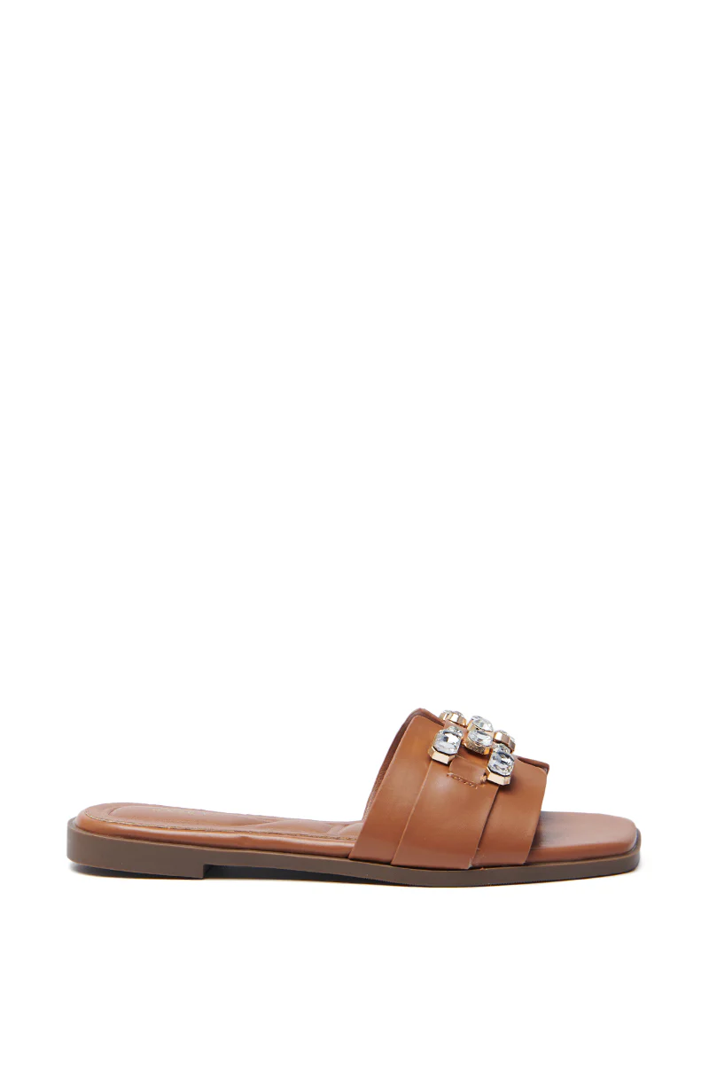 AKIRA ARCADIANA BROWN EMBELLISHED RHINESTONE SANDAL - Image 3