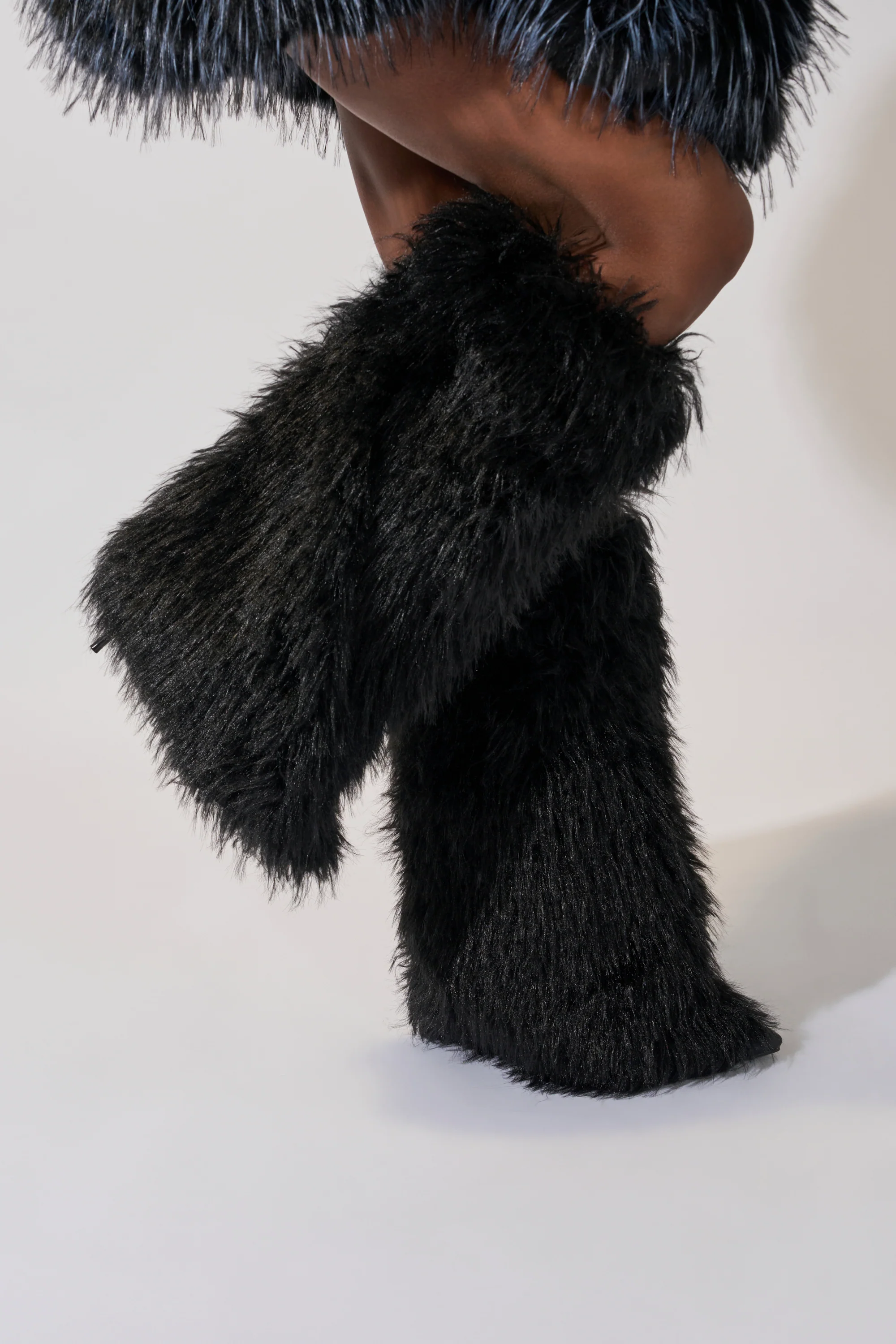 AZALEA WANG ARETE BLACK FUR STILETTO BOOT - Image 2