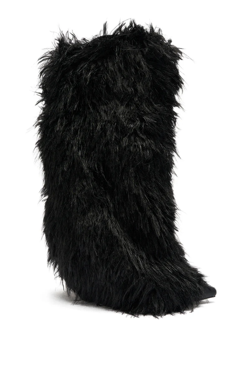 AZALEA WANG ARETE BLACK FUR STILETTO BOOT - Image 4