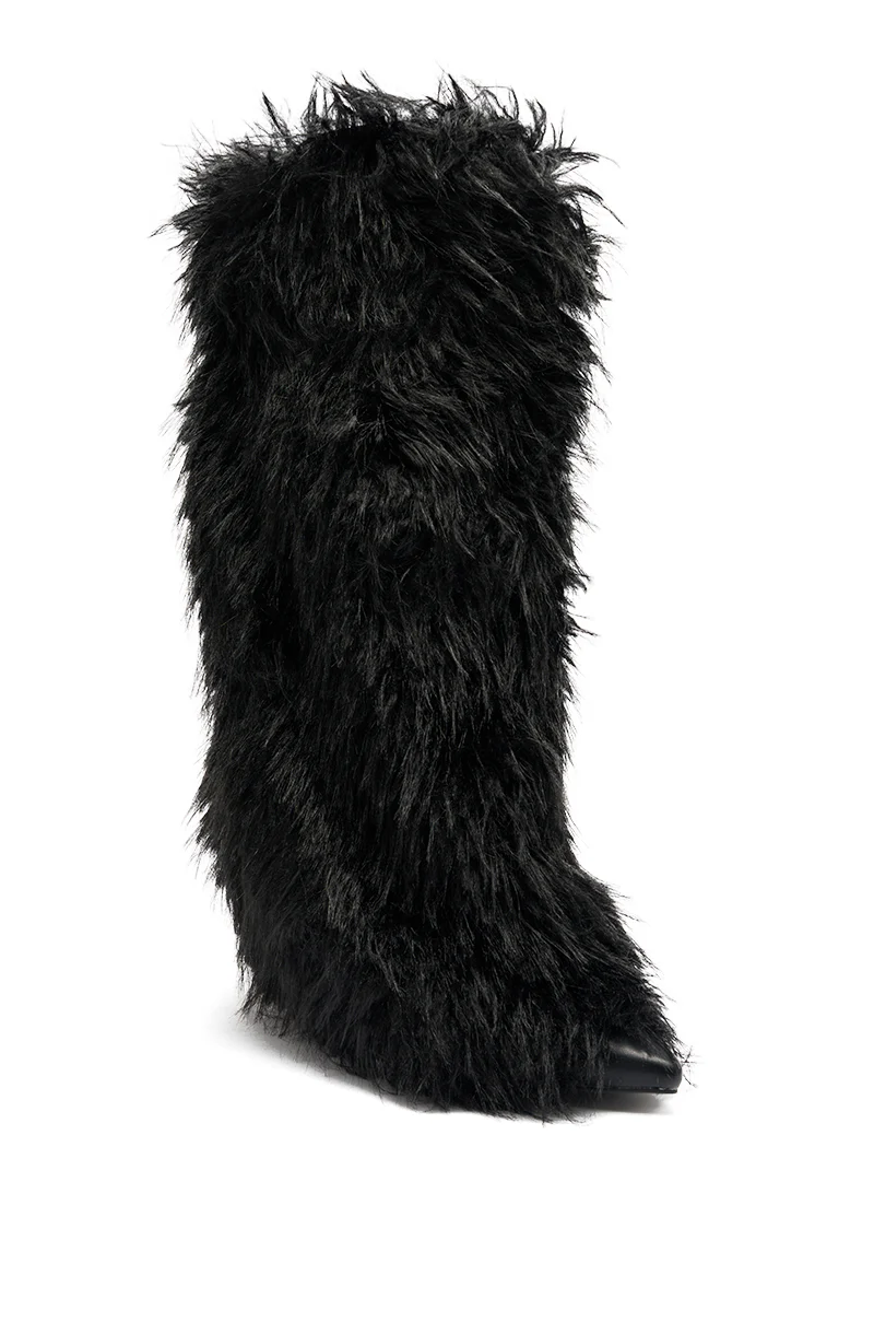 AZALEA WANG ARETE BLACK FUR STILETTO BOOT - Image 5