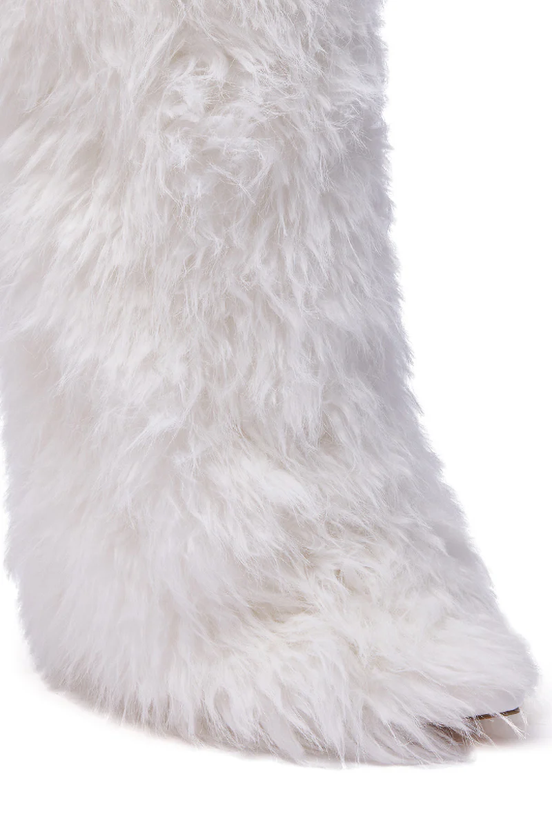 AZALEA WANG ARETE WHITE FUR STILETTO BOOT - Image 10
