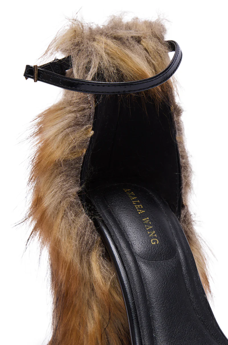 AZALEA WANG ARETTE BLACK SANDAL WITH BROWN FUR - Image 10