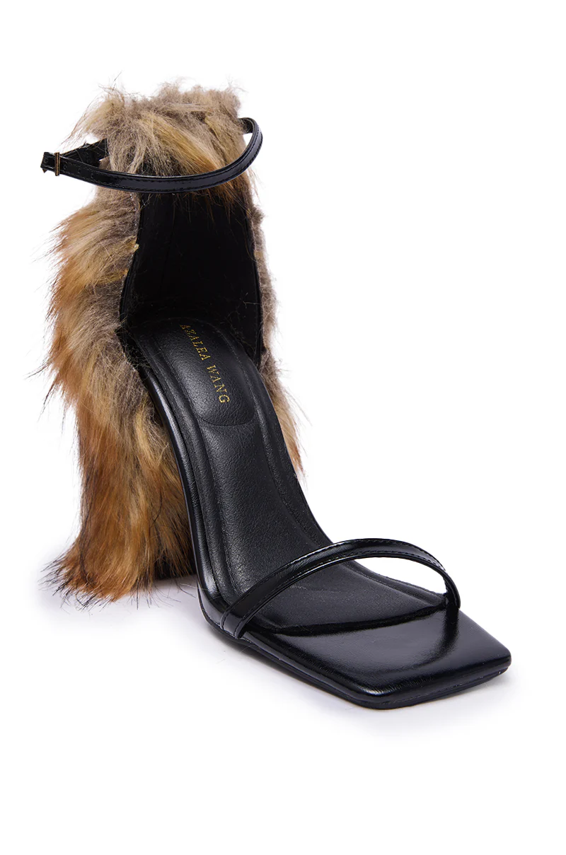 AZALEA WANG ARETTE BLACK SANDAL WITH BROWN FUR - Image 8