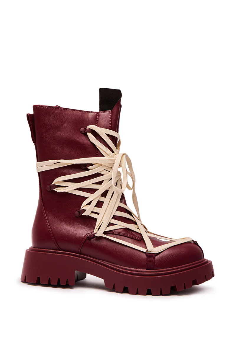 AZALEA WANG ARJUN BURGUNDY LACE DETAIL BOOTIE - Image 3
