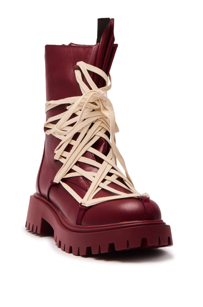 AZALEA WANG ARJUN BURGUNDY LACE DETAIL BOOTIE - Image 4