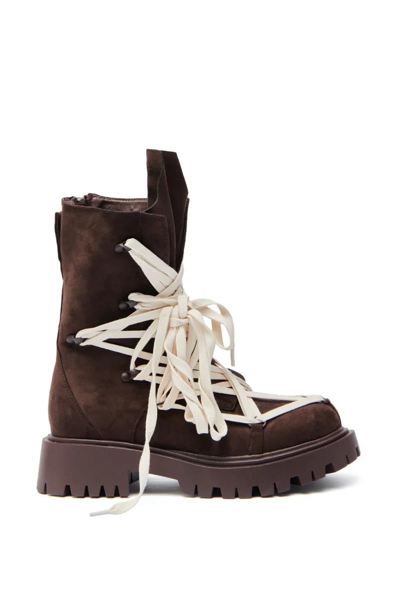 AZALEA WANG ARJUN CHOCOLATE LACE BOOTIE - Image 3