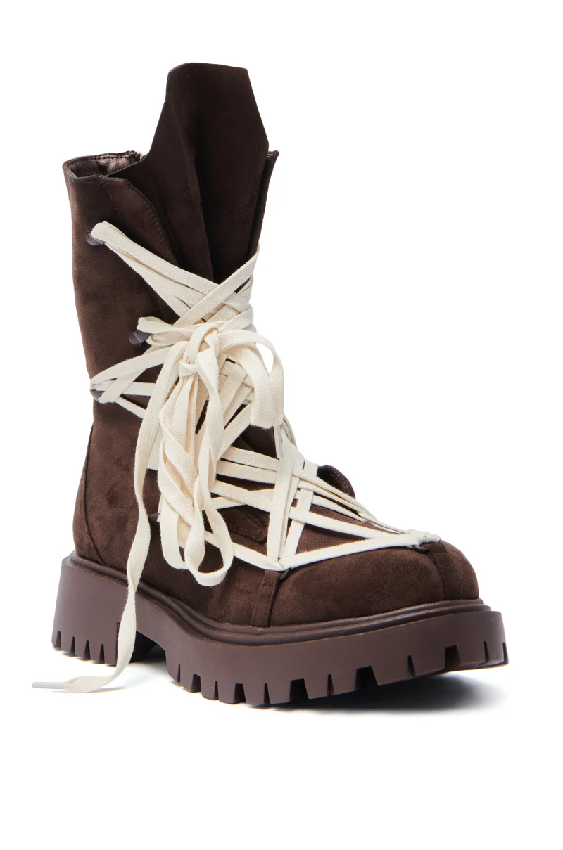AZALEA WANG ARJUN CHOCOLATE LACE BOOTIE - Image 4