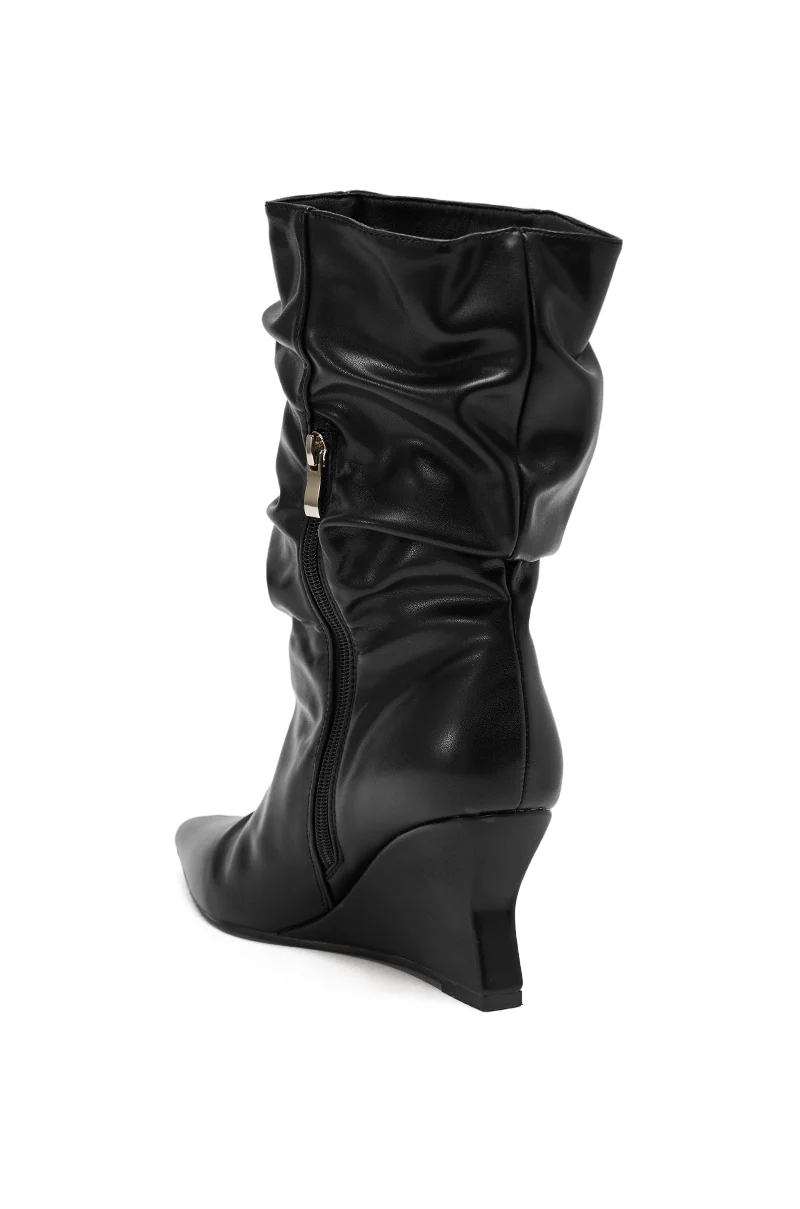 AZALEA WANG ASAF RUCHED WEDGE BOOTIE IN BLACK - Image 6