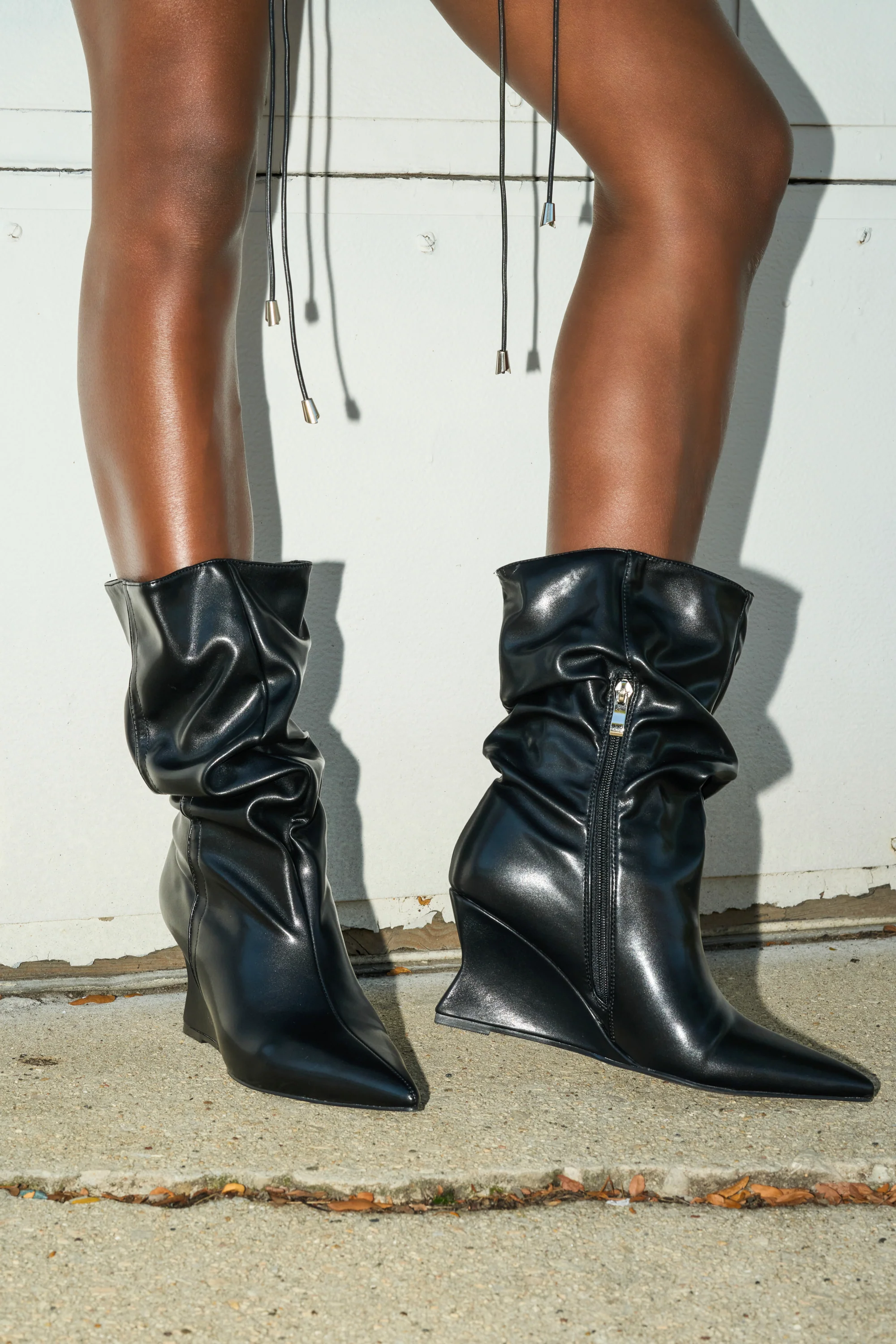 AZALEA WANG ASAF RUCHED WEDGE BOOTIE IN BLACK - Image 8