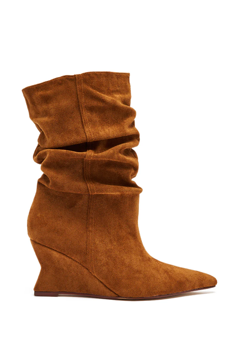 AZALEA WANG ASAF RUCHED WEDGE BOOTIE IN TAN - Image 4