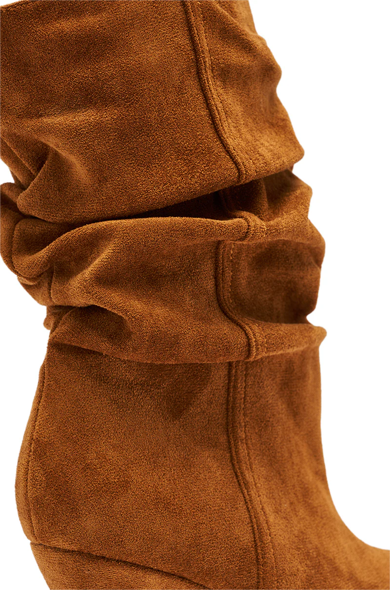 AZALEA WANG ASAF RUCHED WEDGE BOOTIE IN TAN - Image 7