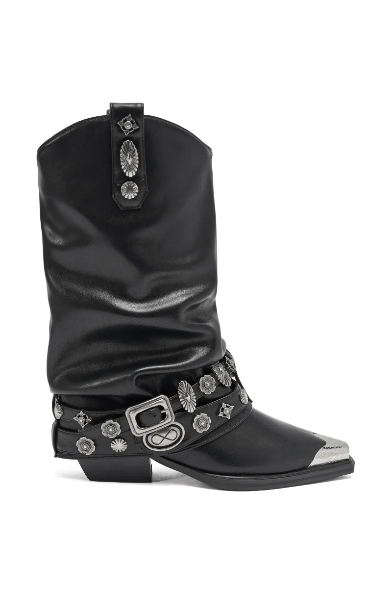 AZALEA WANG ASHRAF BLACK PU SILVER HARDWARE WESTERN BOOTIE - Image 7