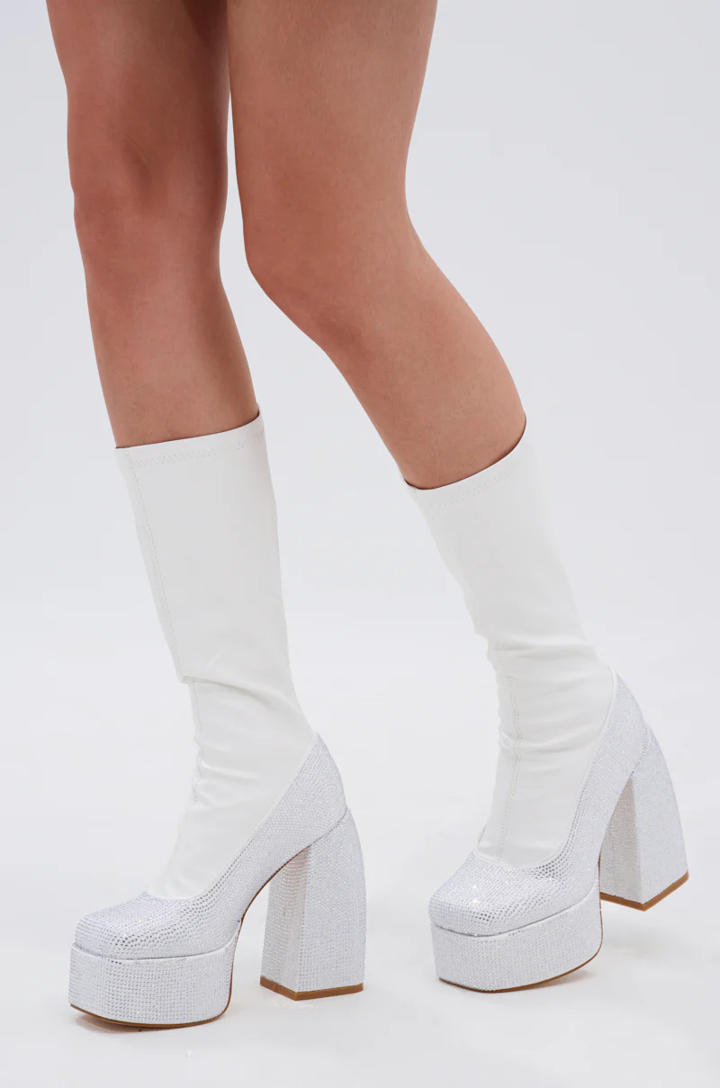 AZALEA WANG AURONNE WHITE AND RHINESTONE CHUNKY BOOT - Image 2