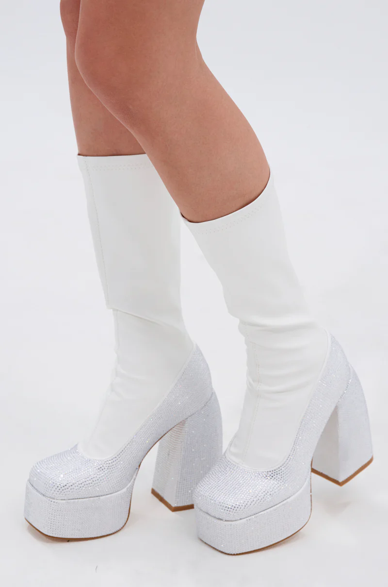 AZALEA WANG AURONNE WHITE AND RHINESTONE CHUNKY BOOT - Image 4