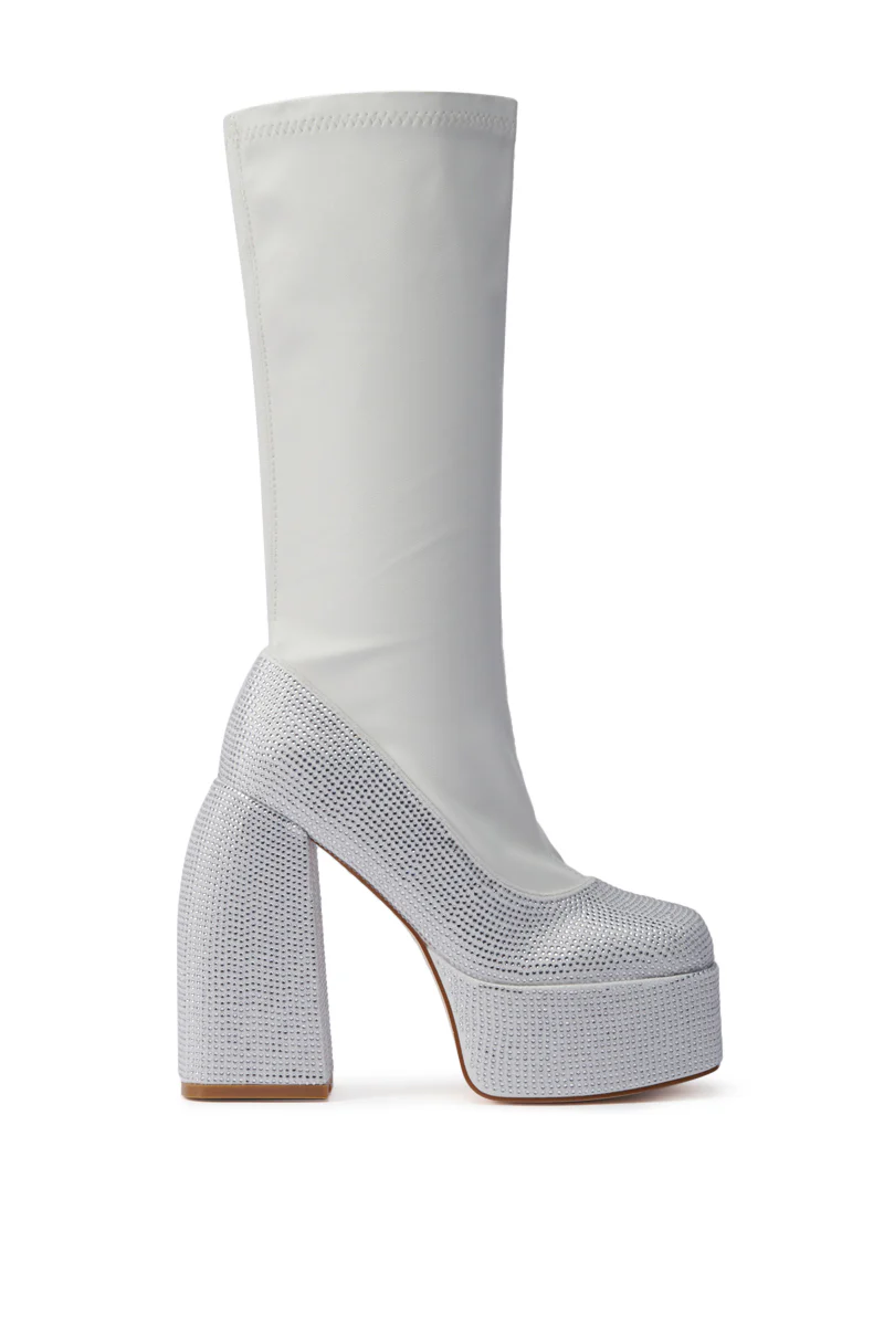AZALEA WANG AURONNE WHITE AND RHINESTONE CHUNKY BOOT - Image 5