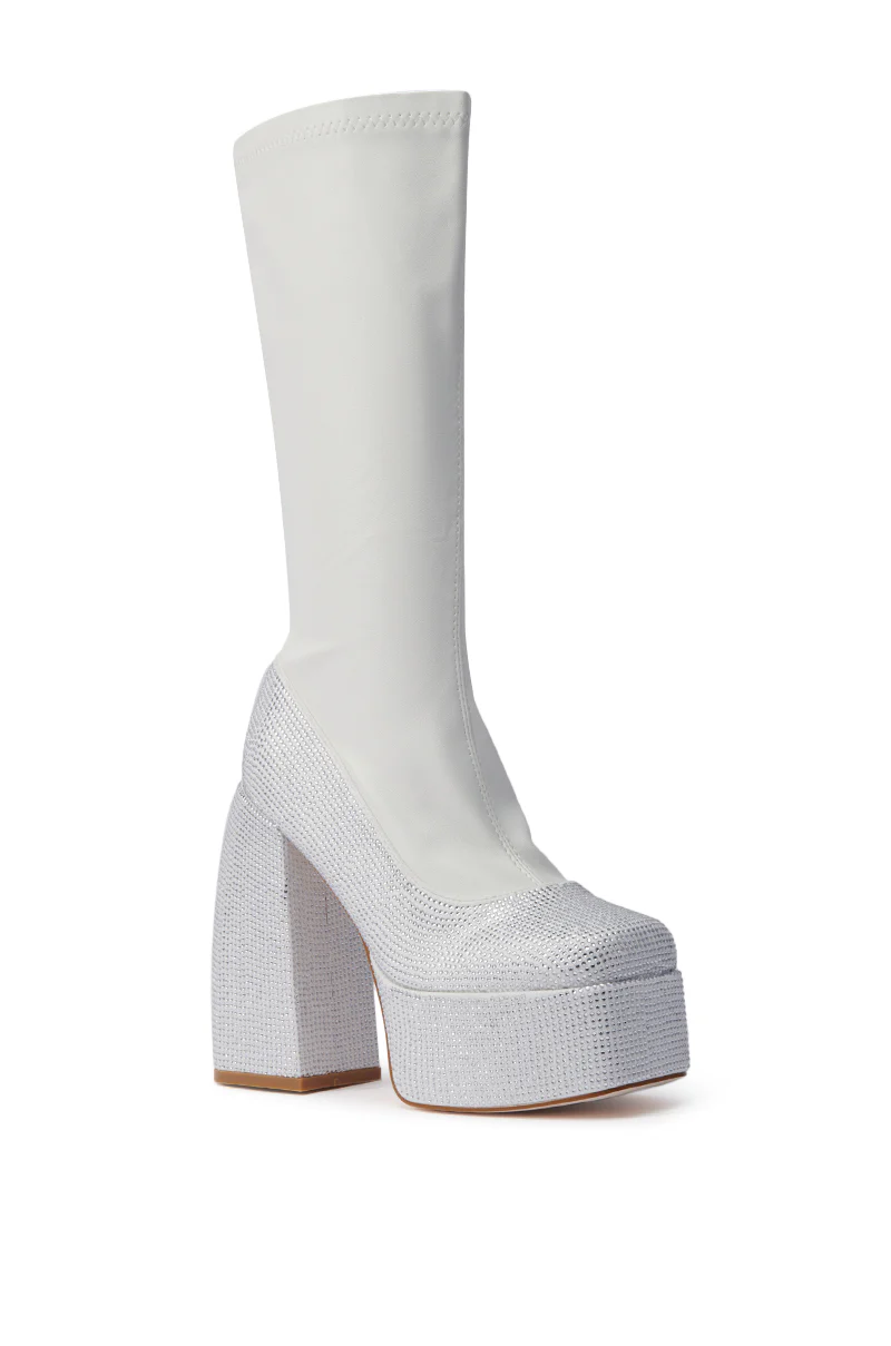AZALEA WANG AURONNE WHITE AND RHINESTONE CHUNKY BOOT - Image 6