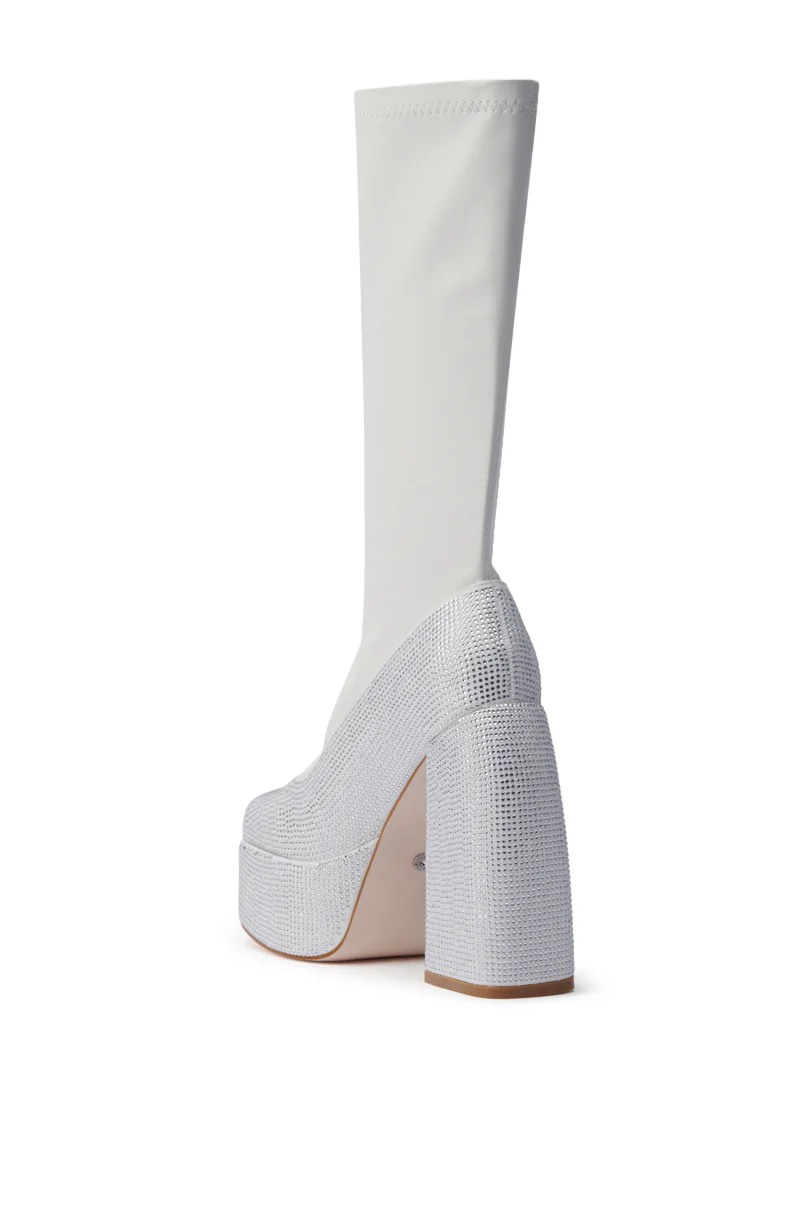 AZALEA WANG AURONNE WHITE AND RHINESTONE CHUNKY BOOT - Image 7