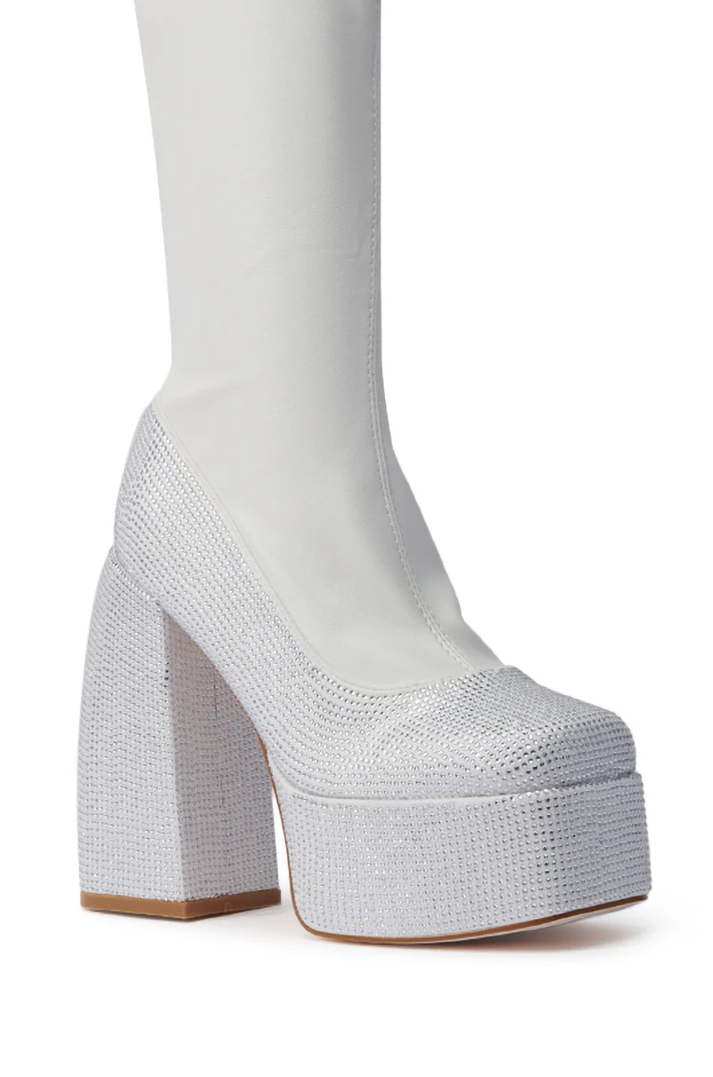 AZALEA WANG AURONNE WHITE AND RHINESTONE CHUNKY BOOT - Image 8