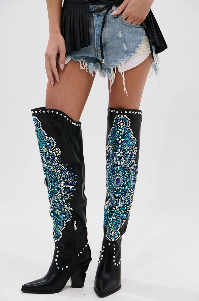 AZALEA WANG AXELBEAT BLACK EMBELLISHED WESTERN BOOT - Image 3