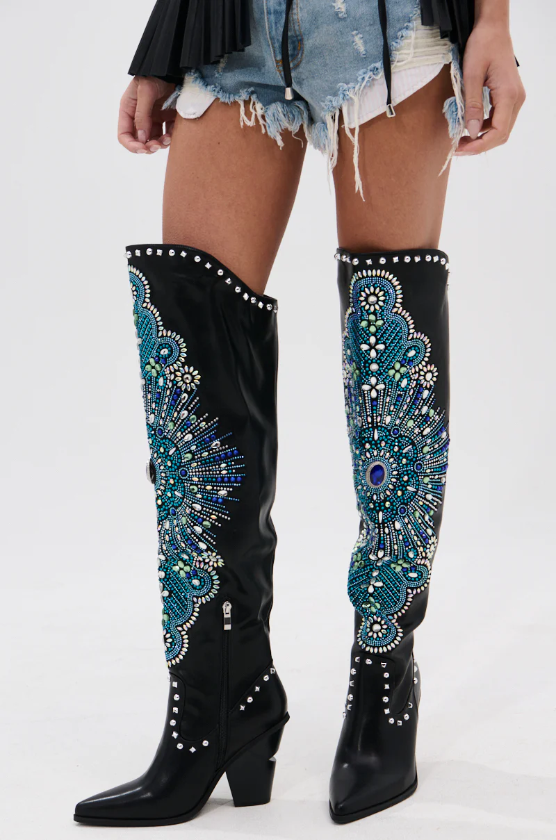 AZALEA WANG AXELBEAT BLACK EMBELLISHED WESTERN BOOT - Image 4