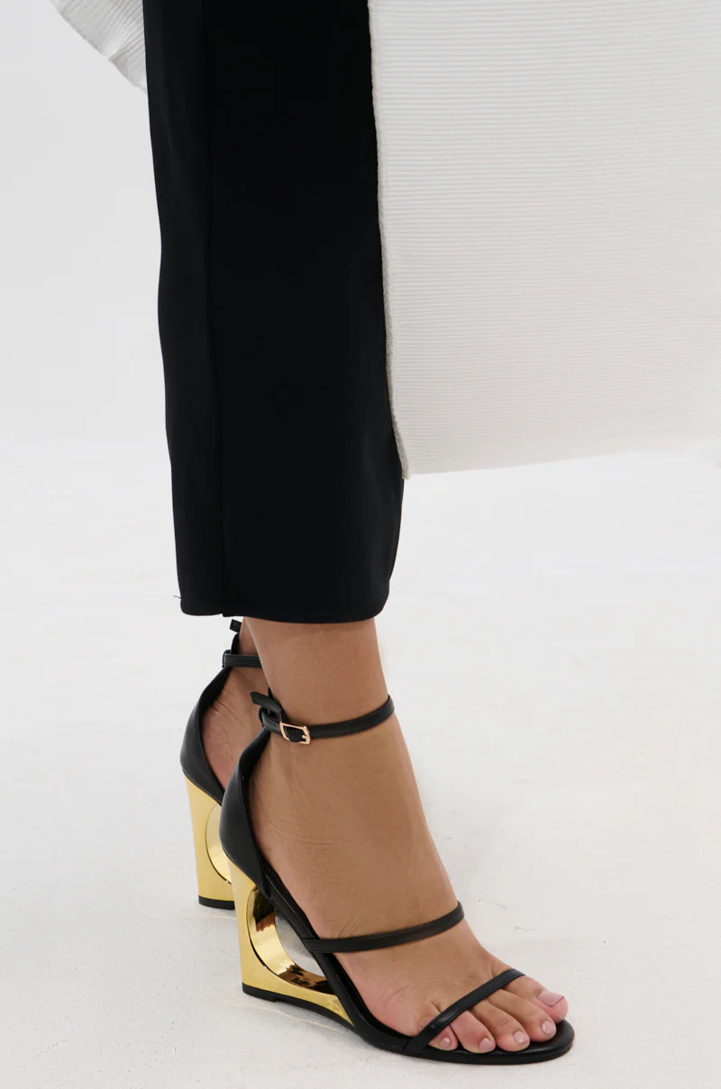 AZALEA WANG AYYAR BLACK GOLD WEDGE HEEL SANDAL - Image 2